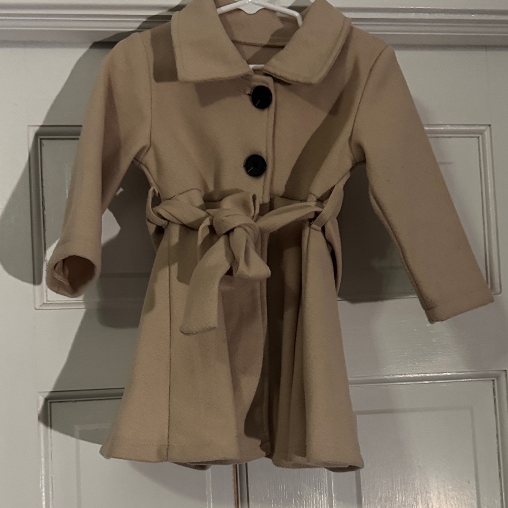 SHEIN Tan Kids Pea Coat with Belt